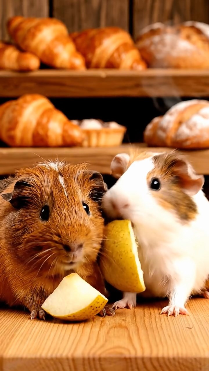 2136. Photorealistic photo of 1 smooth haired Texel guinea pig with black fur. chewing on bell pepper rings. in a high speed race pit with mechanics bustling.