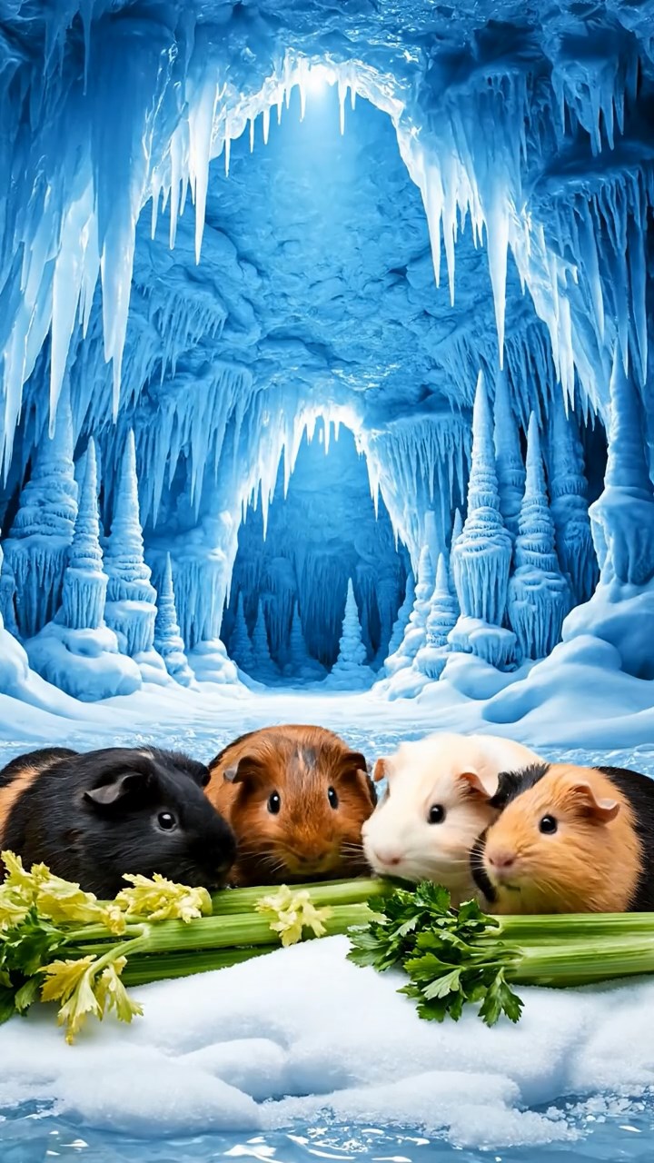 523. Highly detailed view of 3 smooth-haired Himalayan guinea pigs with Gray, Cream, and Brown fur, mating in a secluded grassy clearing surrounded by tall ferns and soft moss, under gentle morning light, creating a realistic, intimate natural scene.