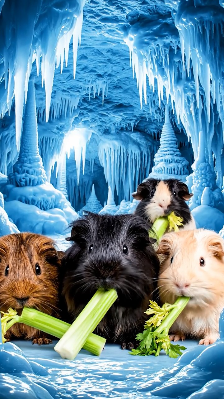 523. Highly detailed view of 3 smooth-haired Himalayan guinea pigs with Gray, Cream, and Brown fur, mating in a secluded grassy clearing surrounded by tall ferns and soft moss, under gentle morning light, creating a realistic, intimate natural scene.