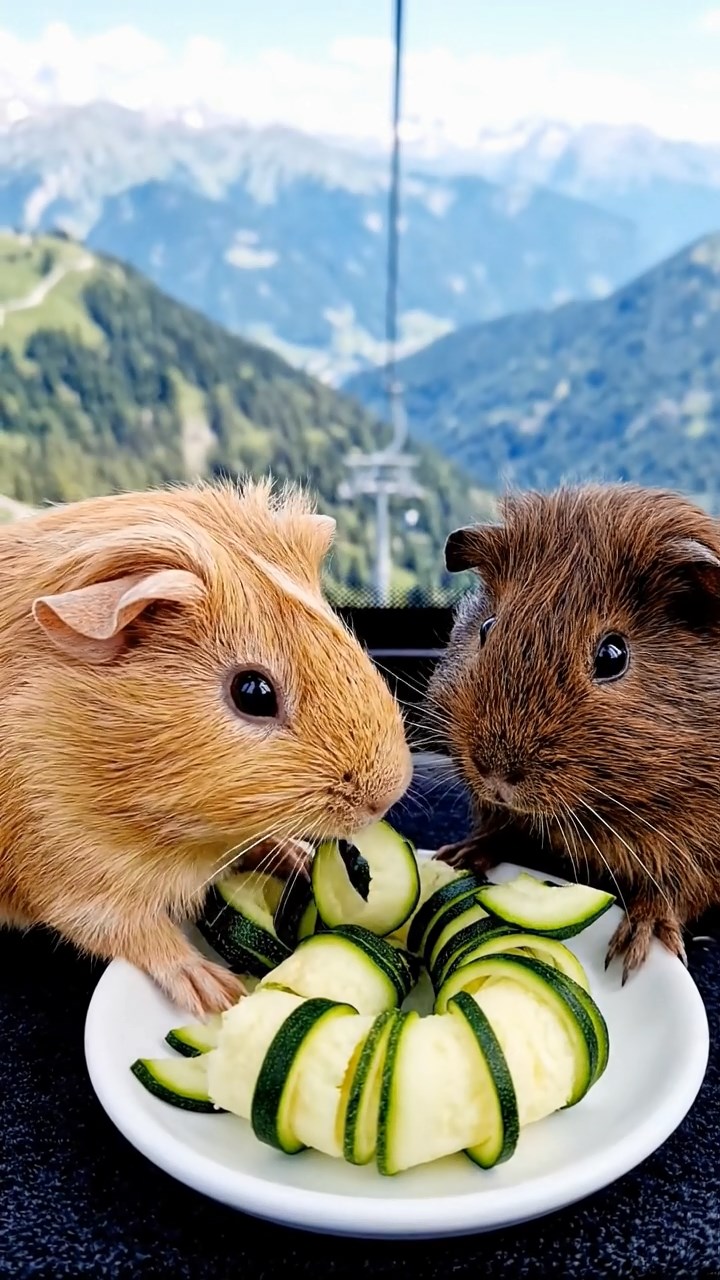 524. Realistic scene of 4 smooth-haired Californian guinea pigs with Fawn, Chocolate, Cinnamon, and Sable fur, dressed as firefighters in tiny uniforms, extinguishing a pretend fire in a guinea pig village with hay houses, under glowing streetlights, capturing a heroic, lifelike moment.