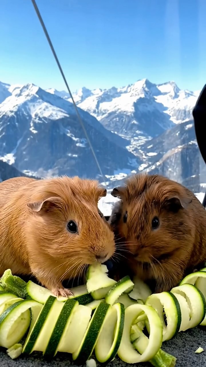 525. Detailed photo of 5 smooth-haired American guinea pigs with White, Orange, Gray, Black, and Brown fur, foraging for clover in a lush meadow with wildflowers and a trickling stream, under soft morning light, creating a realistic, serene pastoral scene.