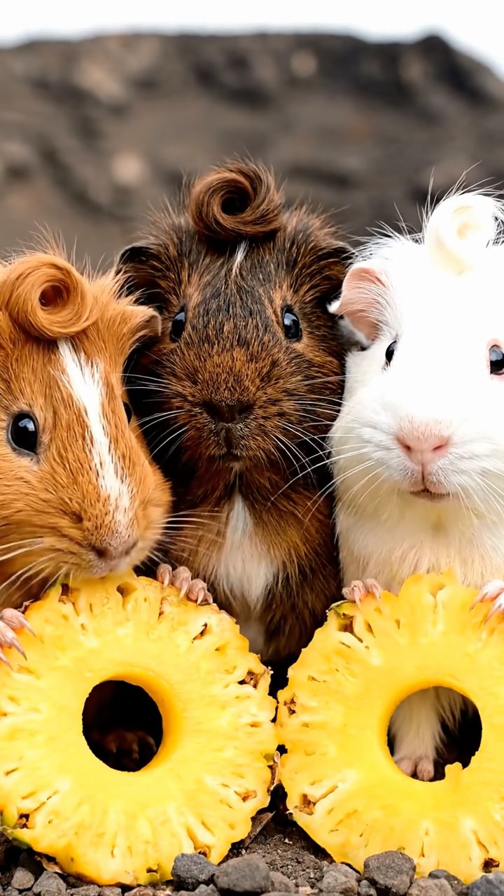 526. Photorealistic scene of 1 smooth-haired Teddy guinea pig with Cream fur, drinking from a clear stream, on a forested slope with pine needles and moss, under dappled sunlight, capturing a serene, lifelike moment of natural hydration.