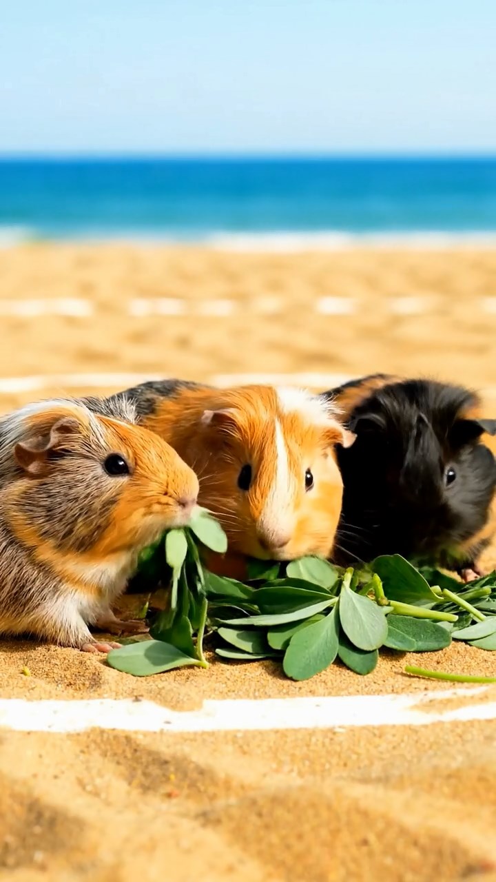 526. Photorealistic scene of 1 smooth-haired Teddy guinea pig with Cream fur, drinking from a clear stream, on a forested slope with pine needles and moss, under dappled sunlight, capturing a serene, lifelike moment of natural hydration.
