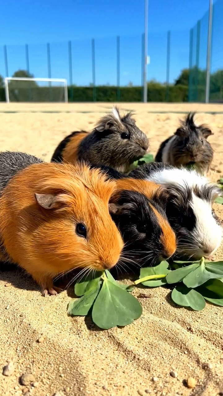 526. Photorealistic scene of 1 smooth-haired Teddy guinea pig with Cream fur, drinking from a clear stream, on a forested slope with pine needles and moss, under dappled sunlight, capturing a serene, lifelike moment of natural hydration.