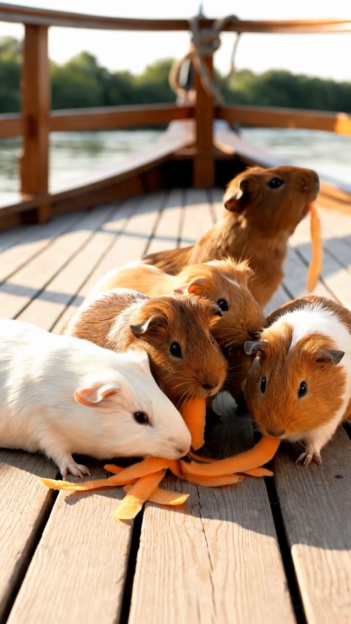 529. Detailed photo of 4 smooth-haired American guinea pigs with White, Orange, Black, and Brown fur, dressed as doctors in tiny white coats, examining patients in a guinea pig hospital with miniature beds and medical charts, under bright lights, creating a vivid, lifelike medical scene.
