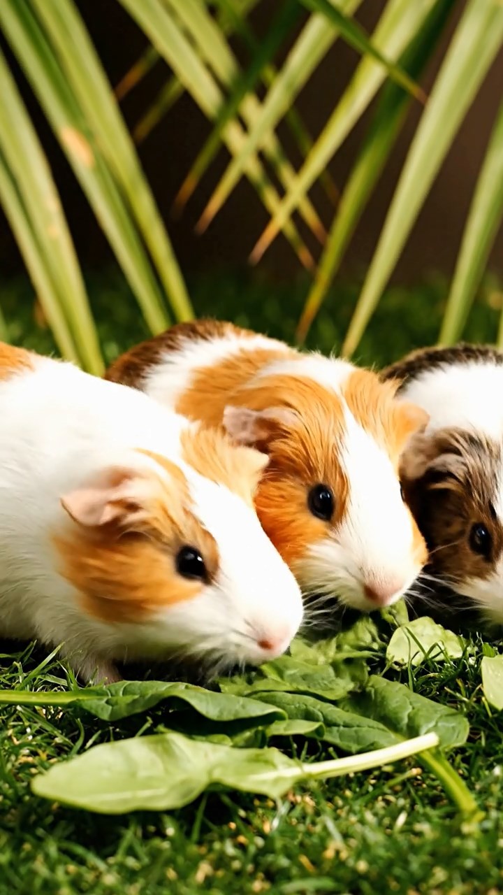 530. Photorealistic scene of 5 smooth-haired Teddy guinea pigs with Cream, Fawn, Sable, Gray, and Cinnamon fur, play-fighting in a grassy clearing with soft moss and scattered twigs, under gentle morning light, capturing a realistic, playful woodland moment.