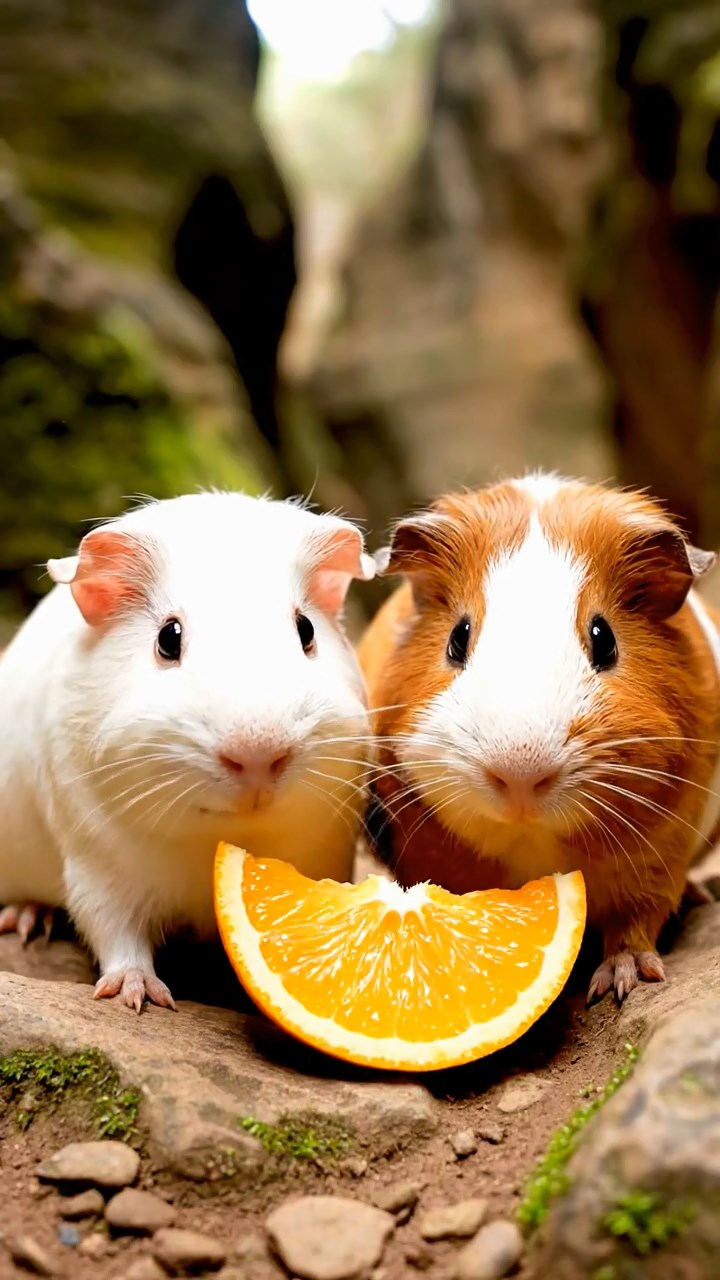 534. Photorealistic scene of 4 smooth-haired Teddy guinea pigs with Fawn, Chocolate, Cinnamon, and Sable fur, dressed as librarians in tiny glasses, organizing miniature books in a guinea pig library with hay shelves and soft lamplight, capturing a realistic, cozy moment.