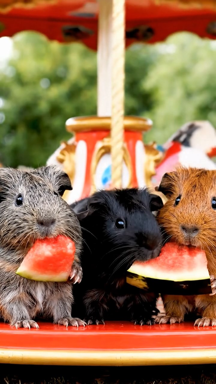 534. Photorealistic scene of 4 smooth-haired Teddy guinea pigs with Fawn, Chocolate, Cinnamon, and Sable fur, dressed as librarians in tiny glasses, organizing miniature books in a guinea pig library with hay shelves and soft lamplight, capturing a realistic, cozy moment.