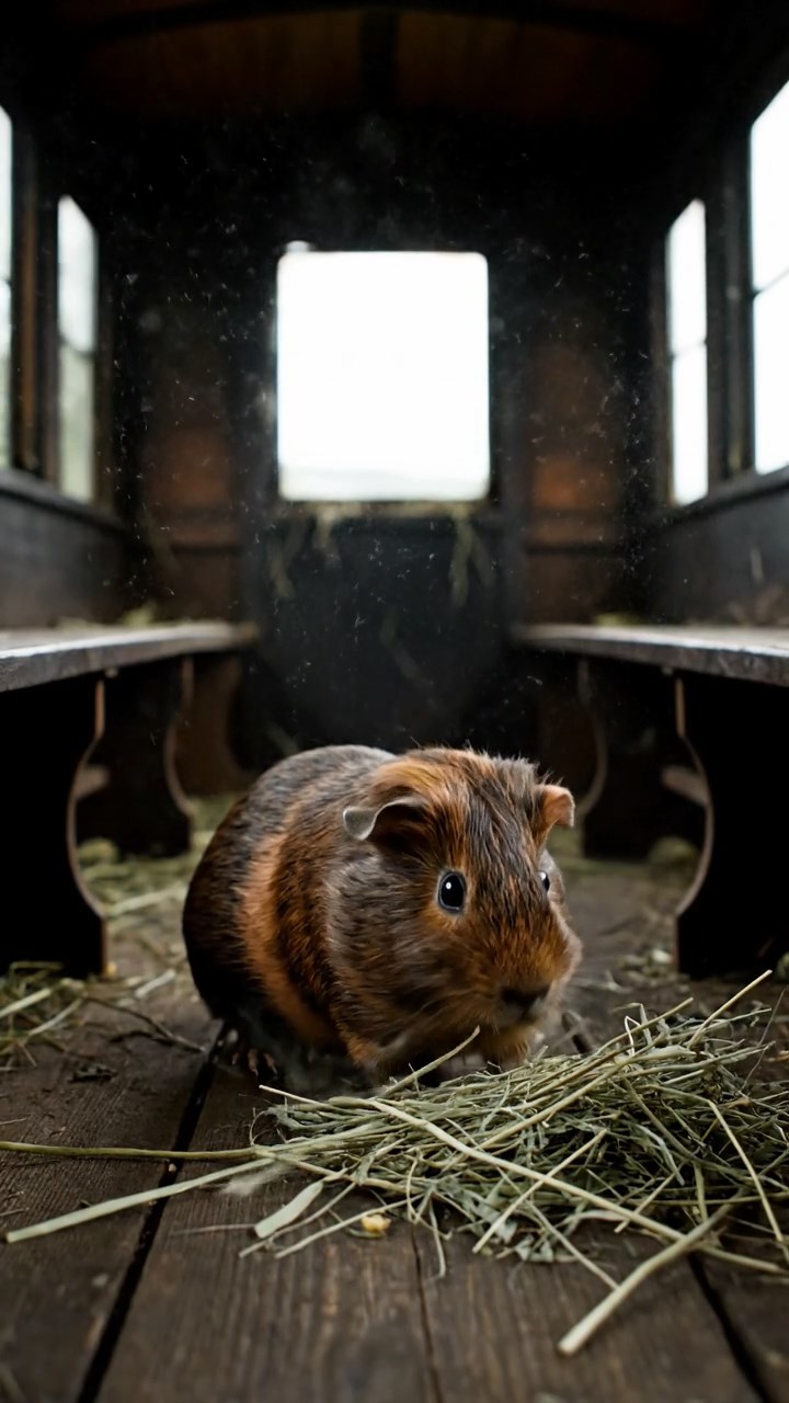 540. Realistic scene of 5 smooth-haired Californian guinea pigs with Cream, Fawn, Sable, Gray, and Cinnamon fur, sleeping in a cozy pile in a lush meadow with wildflowers and a gentle breeze, under golden sunlight, capturing a lifelike, tranquil group moment.