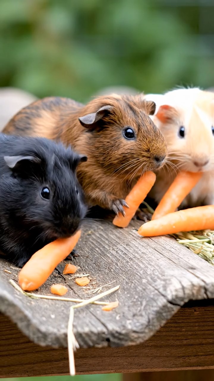 543. Highly detailed view of 3 smooth-haired Himalayan guinea pigs with Gray, Cream, and Brown fur, mating in a secluded grassy clearing surrounded by tall ferns and soft moss, under gentle morning light, creating a realistic, intimate natural scene.