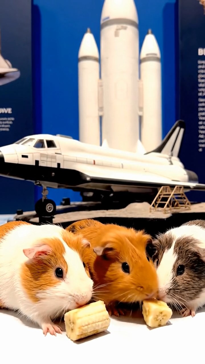 547. Highly detailed view of 2 smooth-haired Himalayan guinea pigs with Fawn and Sable fur, dressed as musicians in tiny vests, playing miniature guitars in a guinea pig concert hall with hay seats and velvet curtains, under warm spotlights, creating a realistic, elegant scene.