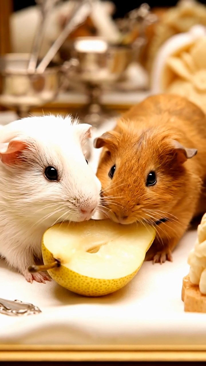549. Detailed photo of 4 smooth-haired American guinea pigs with White, Orange, Black, and Brown fur, dressed as doctors in tiny white coats, treating injuries in a guinea pig hospital with miniature beds and medical charts, under bright lights, creating a vivid, lifelike medical scene.