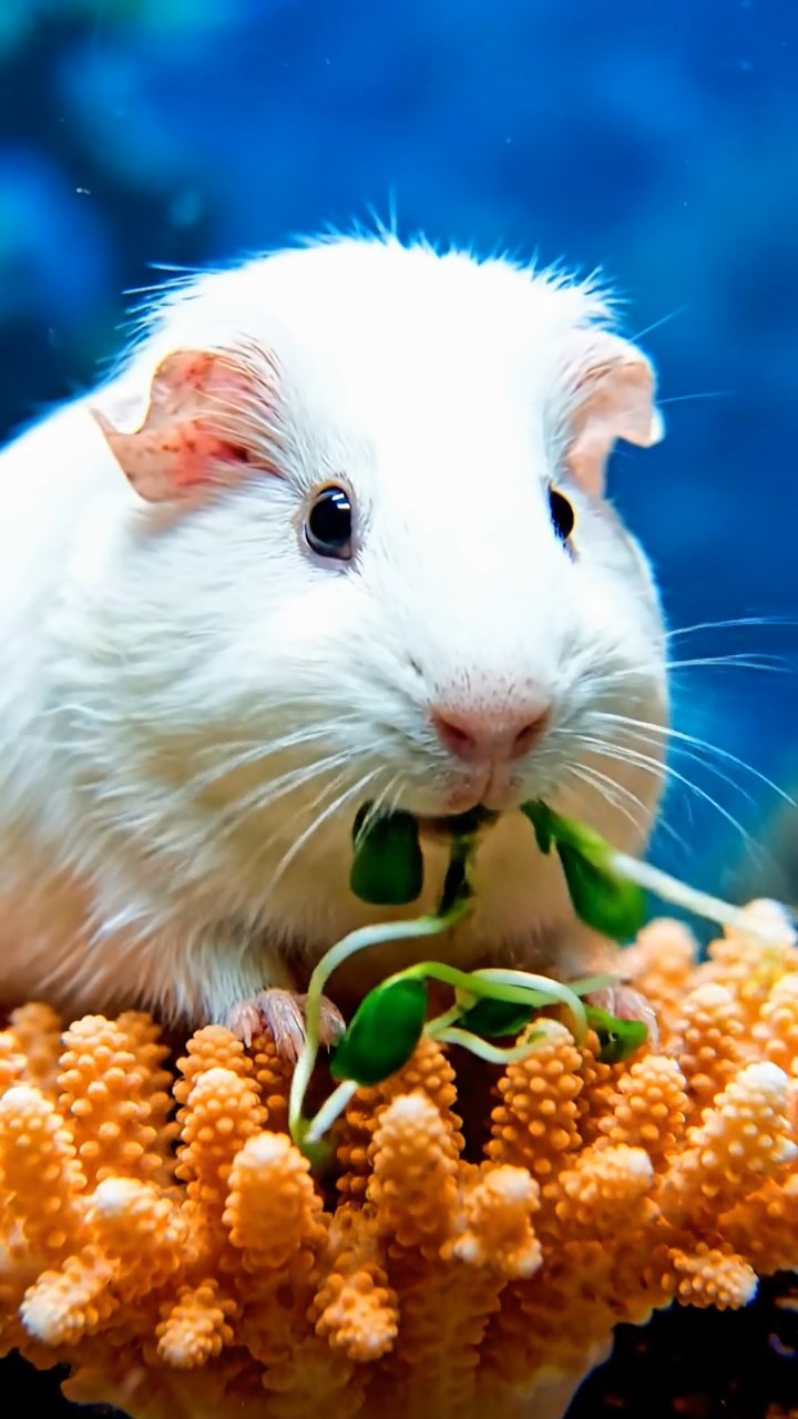 554. Photorealistic scene of 4 smooth-haired Teddy guinea pigs with Fawn, Chocolate, Cinnamon, and Sable fur, dressed as librarians in tiny glasses, shelving miniature books in a guinea pig library with hay shelves and soft lamplight, capturing a realistic, cozy moment.