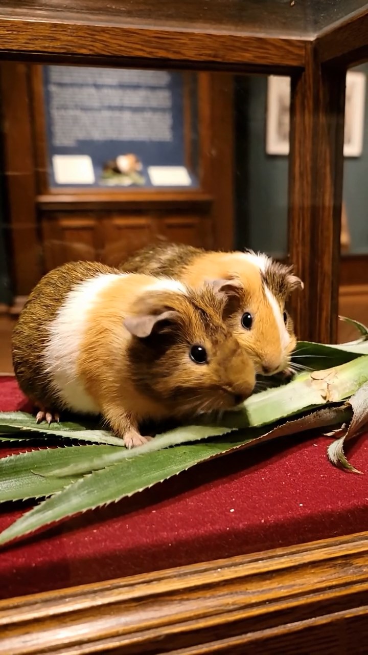556. Realistic scene of 1 smooth-haired Californian guinea pig with Cream fur, nibbling on strawberries, in a fragrant rose garden with blooming red and white roses, under warm sunlight, capturing a vivid, lifelike romantic moment.