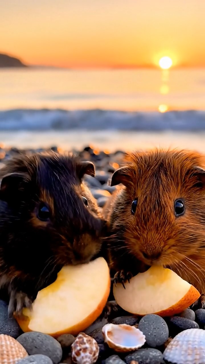 558. Photorealistic scene of 3 smooth-haired Teddy guinea pigs with Chocolate, Cinnamon, and Gray fur, climbing small rocks in a forested glade with soft moss and scattered leaves, under dappled sunlight, enhancing the authentic, adventurous atmosphere.