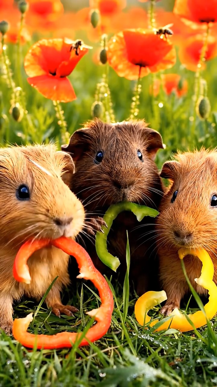 569. Detailed photo of 4 smooth-haired American guinea pigs with White, Orange, Black, and Brown fur, dressed as doctors in tiny white coats, performing check-ups in a guinea pig hospital with miniature beds and medical charts, under bright lights, creating a vivid, lifelike medical scene.