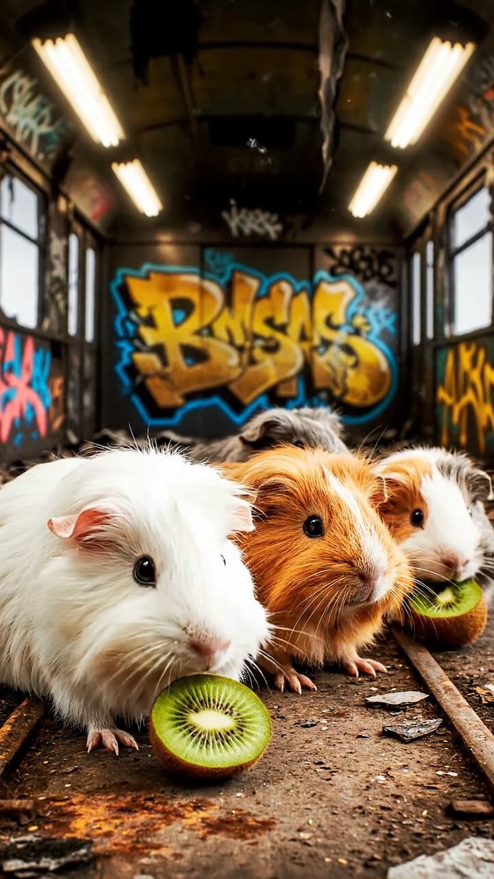 571. Highly detailed view of 1 smooth-haired Himalayan guinea pig with White fur, munching on bell peppers, in a vibrant vegetable garden with rows of tomatoes and lettuce, under bright sunlight, creating a realistic, colorful rural scene.