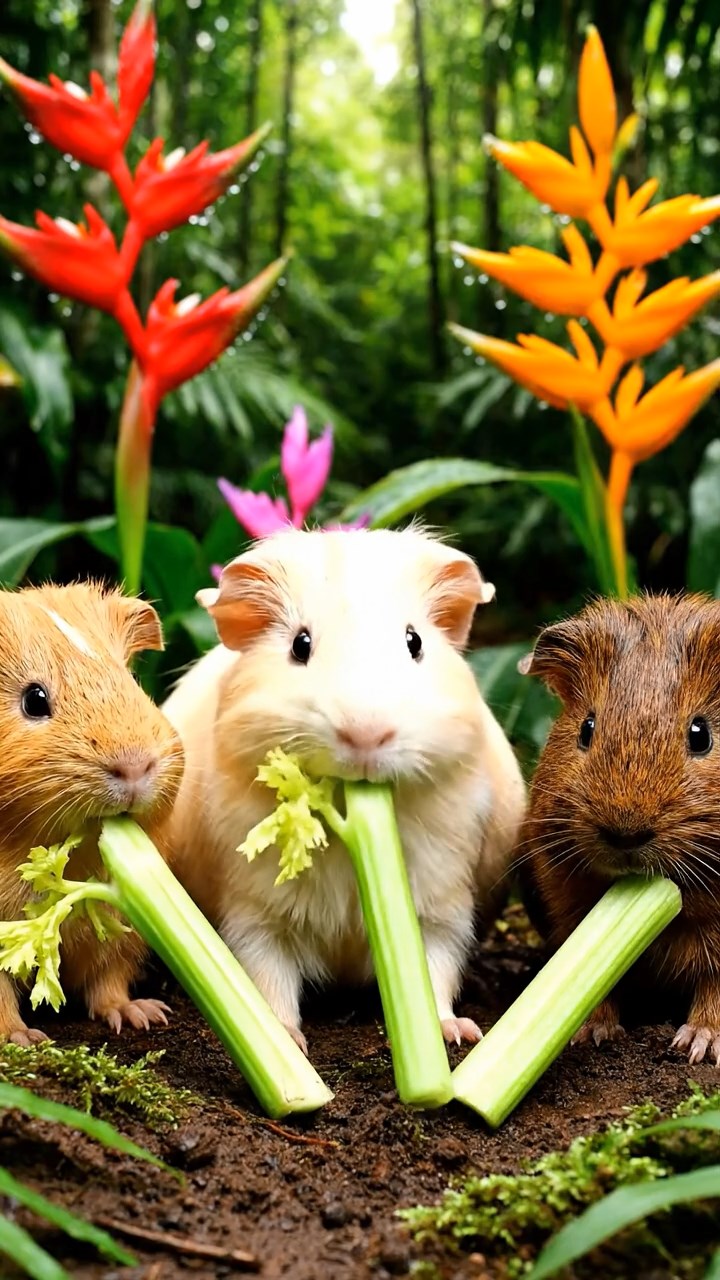 572. Realistic scene of 2 smooth-haired Californian guinea pigs with Orange and Black fur, dressed as tailors in tiny vests, sewing miniature shirts in a guinea pig atelier with colorful fabrics and hay mannequins, under warm lamplight, enhancing the lifelike, creative atmosphere.