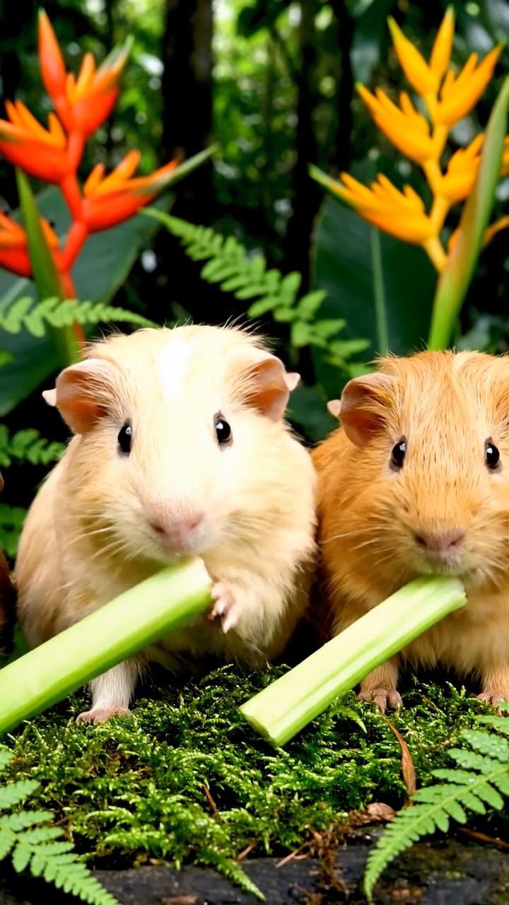 573. Detailed photo of 3 smooth-haired American guinea pigs with Gray, Cream, and Brown fur, burrowing like rabbits in a sandy dune with sparse grass and distant cacti, under a golden sunset, creating a vivid, realistic desert scene.