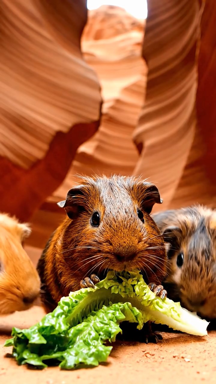 577. Detailed photo of 2 smooth-haired American guinea pigs with Fawn and Sable fur, dressed as bakers in tiny aprons, baking pies in a guinea pig bakery with hay ovens and wooden counters, under soft lamplight, creating a realistic, cozy culinary scene.