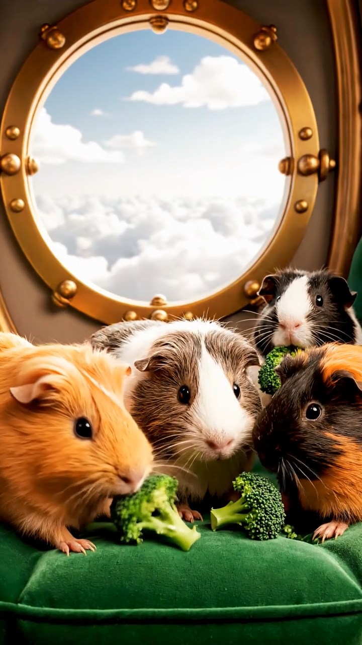 579. Highly detailed view of 4 smooth-haired Himalayan guinea pigs with White, Orange, Black, and Brown fur, dressed as writers in tiny scarves, typing poems in a guinea pig study with miniature books and hay desks, under warm lamplight, creating a vivid, realistic literary scene.