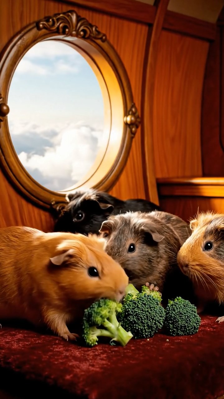 579. Highly detailed view of 4 smooth-haired Himalayan guinea pigs with White, Orange, Black, and Brown fur, dressed as writers in tiny scarves, typing poems in a guinea pig study with miniature books and hay desks, under warm lamplight, creating a vivid, realistic literary scene.