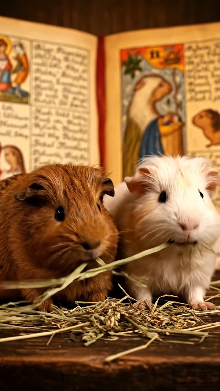 581. Detailed photo of 1 smooth-haired American guinea pig with White fur, munching on fresh apples, in a vibrant lavender garden with rows of purple blooms swaying in the breeze, under soft sunlight, creating a realistic, fragrant pastoral scene.