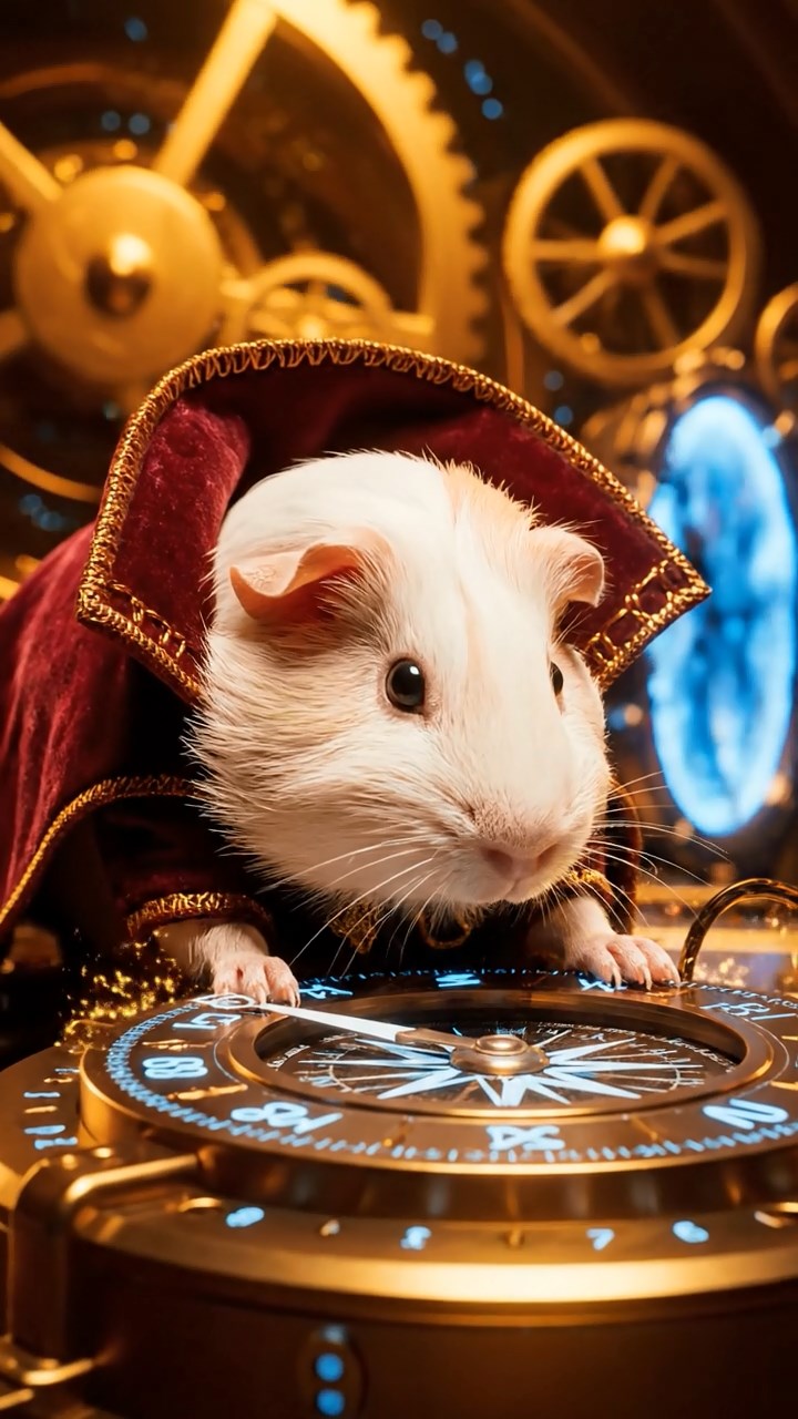 1716. Realistic depiction of 3 smooth-haired Texel guinea pigs with cream, fawn, and chocolate fur, chewing on celery stalks, in a thick mangrove root tangle with brackish water channels.