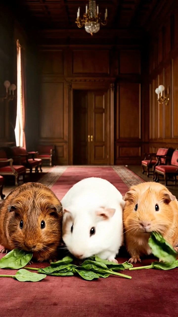 859. Highly detailed view of 4 smooth-haired Himalayan guinea pigs with White, Orange, Black, and Brown fur, dressed as writers in tiny scarves, drafting poems in a guinea pig study with miniature books and hay desks, under warm lamplight, creating a vivid, realistic literary scene.