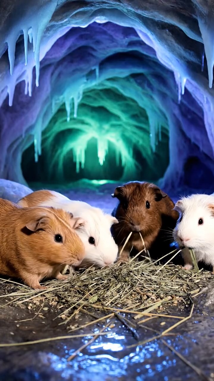 866. Photorealistic scene of 1 smooth-haired Teddy guinea pig with Cream fur, drinking from a clear stream, on a forested slope with pine needles and moss, under dappled sunlight, capturing a serene, lifelike moment of natural hydration.