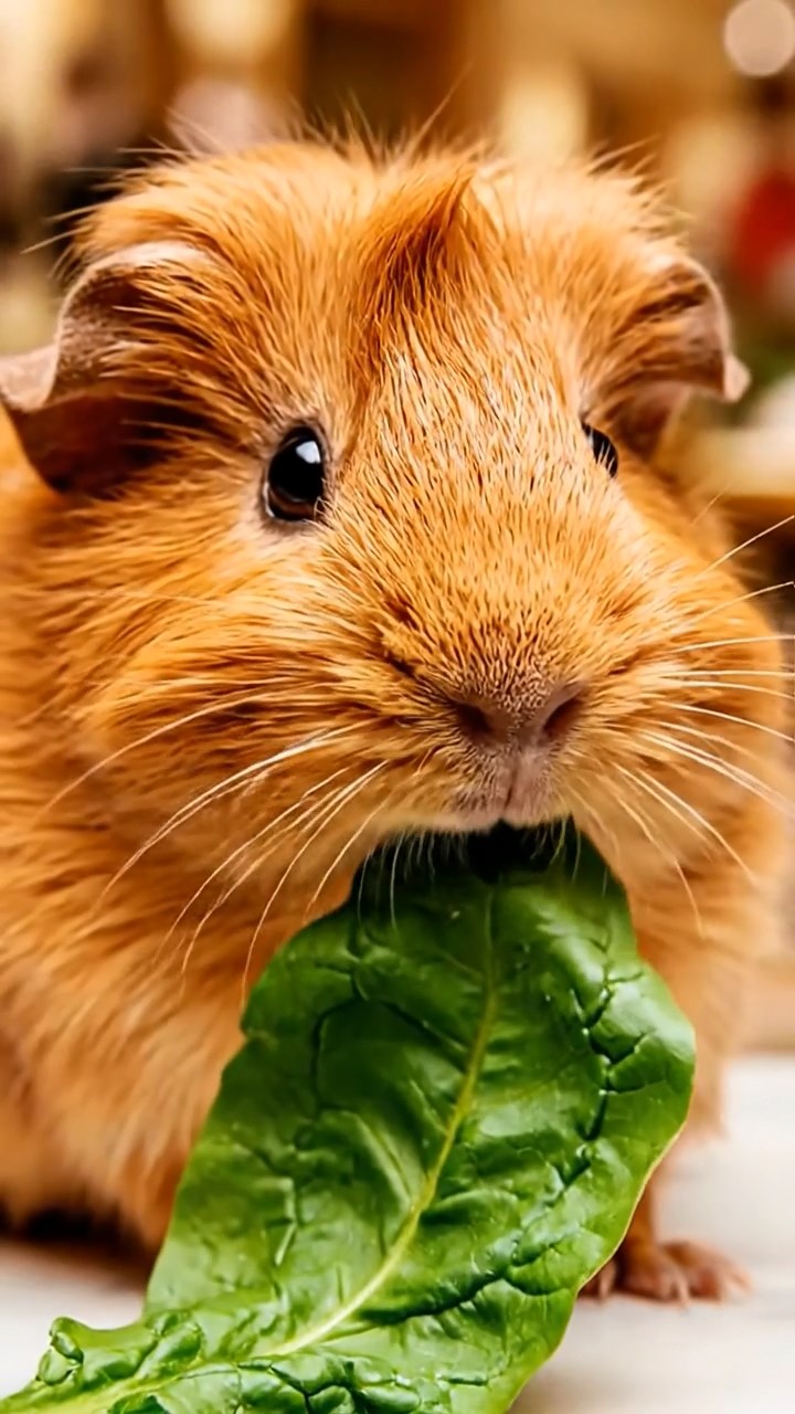 866. Photorealistic scene of 1 smooth-haired Teddy guinea pig with Cream fur, drinking from a clear stream, on a forested slope with pine needles and moss, under dappled sunlight, capturing a serene, lifelike moment of natural hydration.