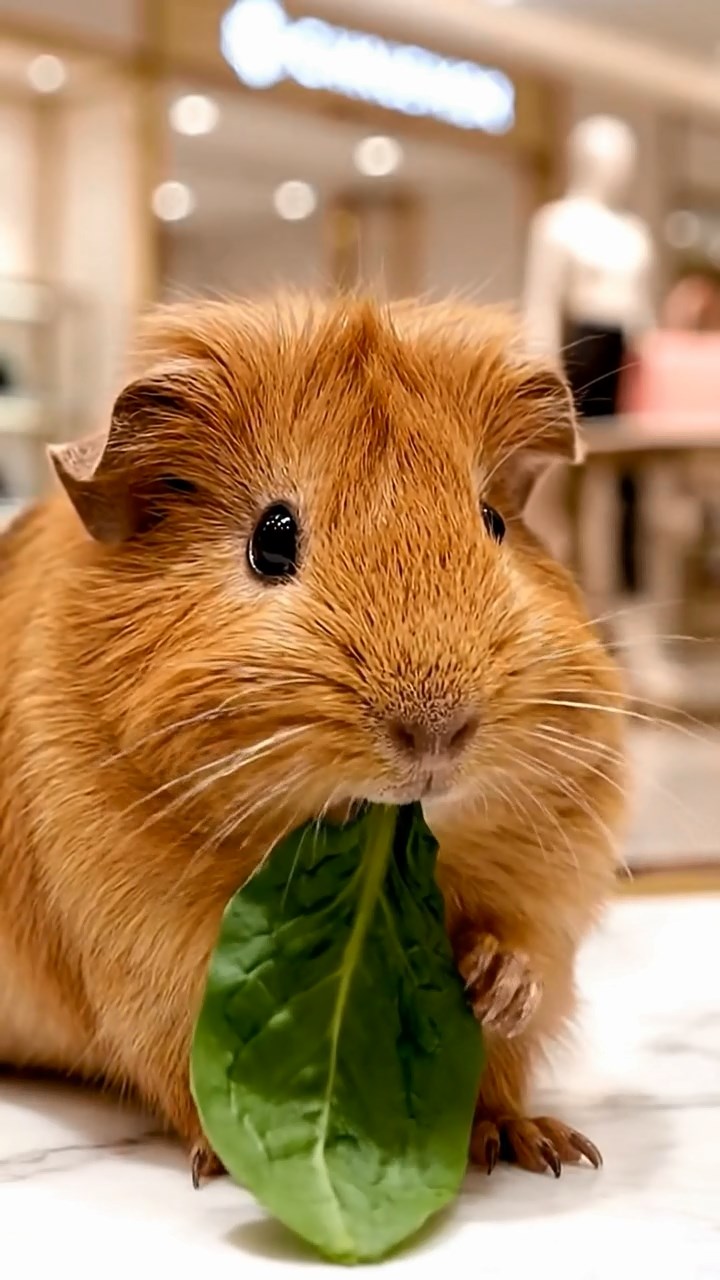 867. Highly detailed view of 2 smooth-haired Himalayan guinea pigs with Fawn and Sable fur, dressed as musicians in tiny vests, playing miniature drums in a guinea pig concert hall with hay seats and velvet curtains, under warm spotlights, creating a realistic, elegant scene.