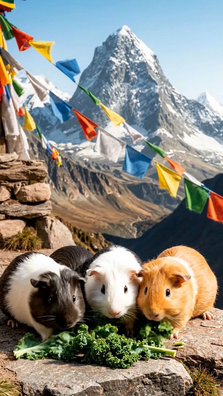 867. Highly detailed view of 2 smooth-haired Himalayan guinea pigs with Fawn and Sable fur, dressed as musicians in tiny vests, playing miniature drums in a guinea pig concert hall with hay seats and velvet curtains, under warm spotlights, creating a realistic, elegant scene.