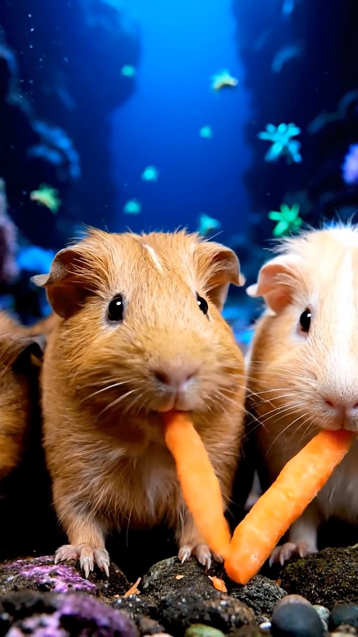 869. Detailed photo of 4 smooth-haired American guinea pigs with White, Orange, Black, and Brown fur, dressed as doctors in tiny white coats, consulting charts in a guinea pig hospital with miniature beds and medical charts, under bright lights, creating a vivid, lifelike medical scene.