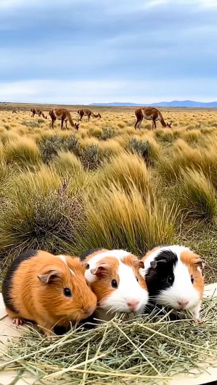 872. Realistic scene of 2 smooth-haired Californian guinea pigs with Orange and Black fur, dressed as tailors in tiny vests, sewing miniature shirts in a guinea pig atelier with colorful fabrics and hay mannequins, under warm lamplight, enhancing the lifelike, creative atmosphere.