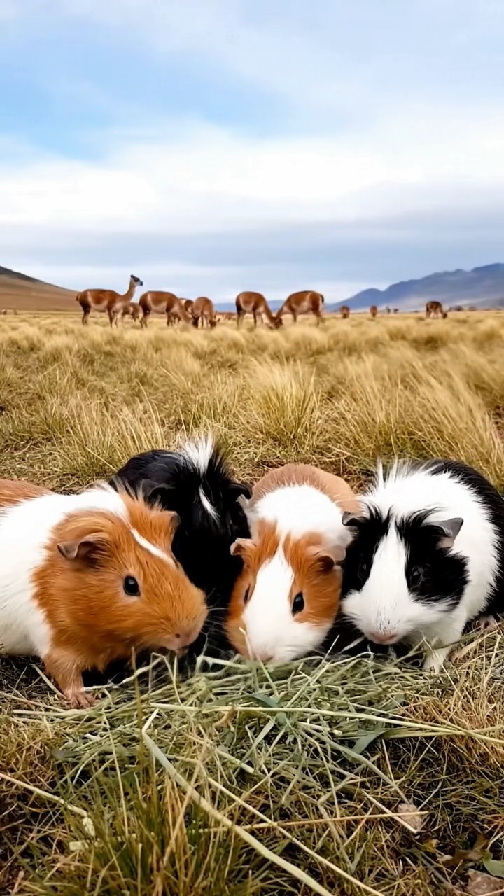 872. Realistic scene of 2 smooth-haired Californian guinea pigs with Orange and Black fur, dressed as tailors in tiny vests, sewing miniature shirts in a guinea pig atelier with colorful fabrics and hay mannequins, under warm lamplight, enhancing the lifelike, creative atmosphere.