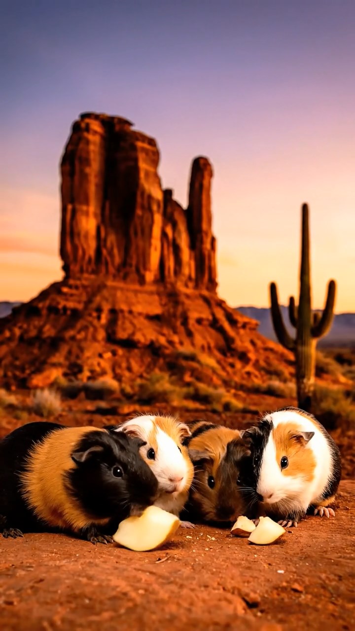 874. Photorealistic scene of 4 smooth-haired Teddy guinea pigs with Fawn, Chocolate, Cinnamon, and Sable fur, dressed as librarians in tiny glasses, cataloging miniature books in a guinea pig library with hay shelves and soft lamplight, capturing a realistic, cozy moment.