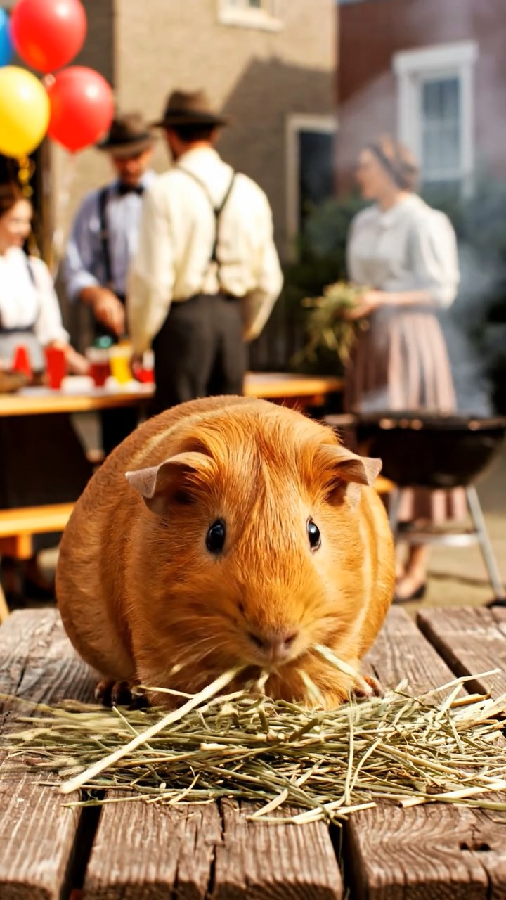 879. Highly detailed view of 4 smooth-haired Himalayan guinea pigs with White, Orange, Black, and Brown fur, dressed as writers in tiny scarves, drafting poems in a guinea pig study with miniature books and hay desks, under warm lamplight, creating a vivid, realistic literary scene.