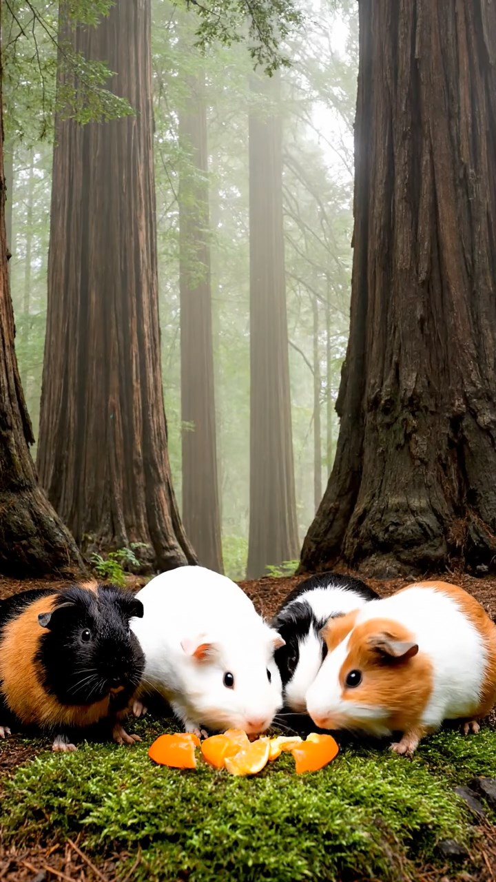 881. Detailed photo of 1 smooth-haired American guinea pig with White fur, munching on fresh apples, in a vibrant lavender garden with rows of purple blooms swaying in the breeze, under soft sunlight, creating a realistic, fragrant pastoral scene.