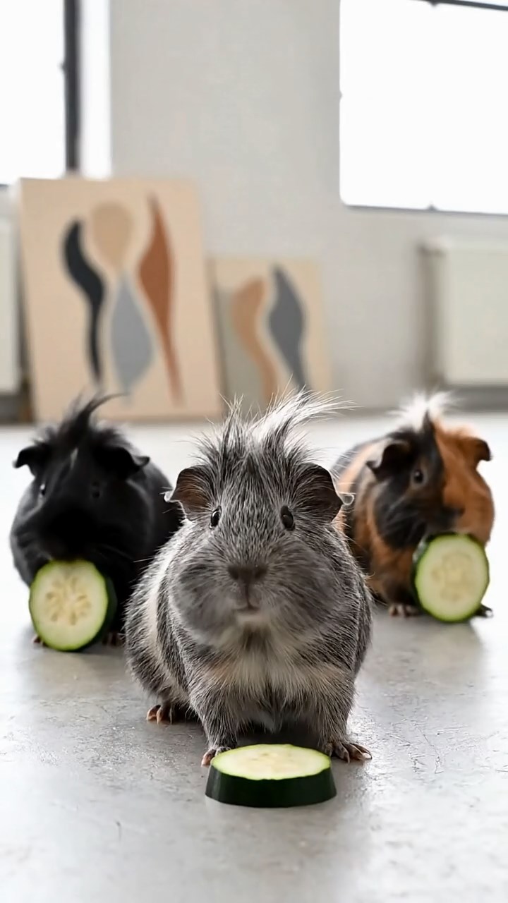882. Photorealistic scene of 2 smooth-haired Teddy guinea pigs with Orange and Black fur, dressed as engineers in tiny helmets, building a miniature windmill in a guinea pig workshop with hay beams and tools, under bright daylight, enhancing the lifelike, industrious atmosphere.