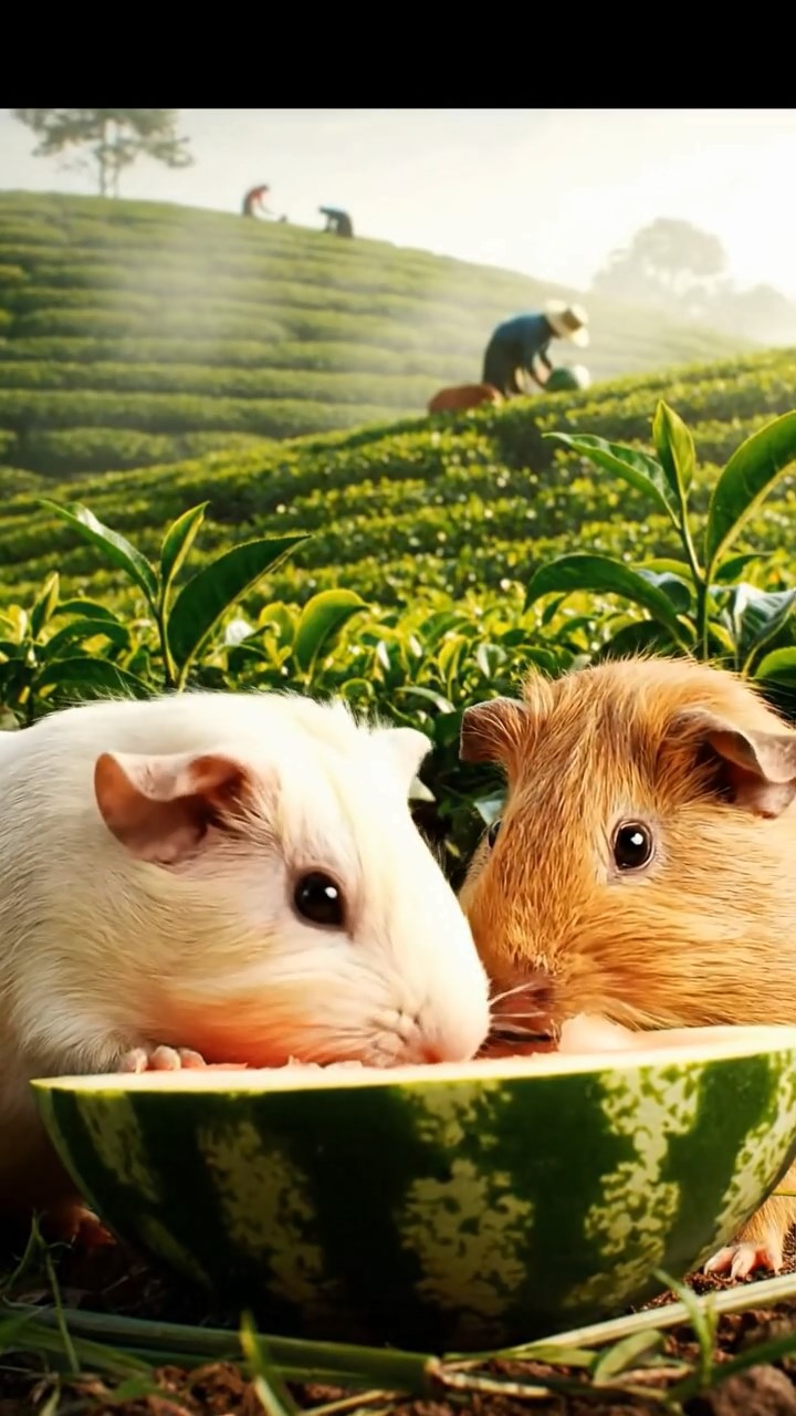 883. Highly detailed view of 3 smooth-haired Himalayan guinea pigs with Gray, Cream, and Brown fur, mating in a secluded grassy clearing surrounded by tall ferns and soft moss, under gentle morning light, creating a realistic, intimate natural scene.