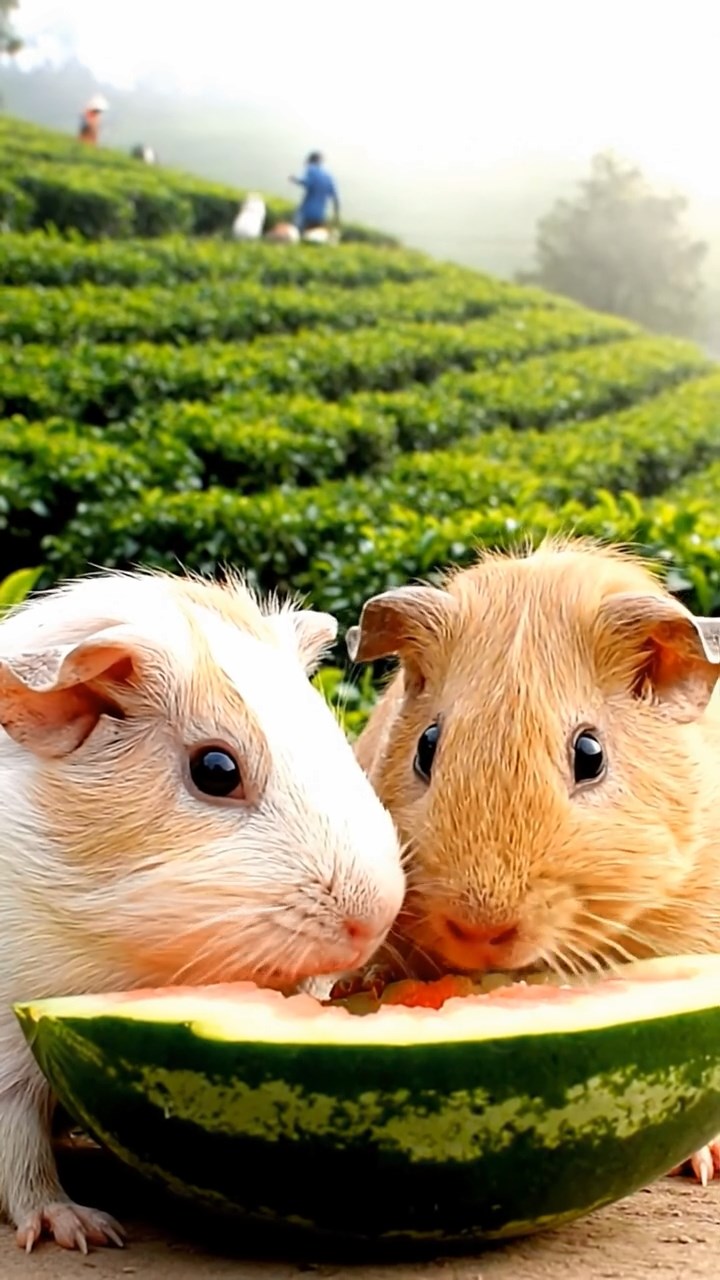 883. Highly detailed view of 3 smooth-haired Himalayan guinea pigs with Gray, Cream, and Brown fur, mating in a secluded grassy clearing surrounded by tall ferns and soft moss, under gentle morning light, creating a realistic, intimate natural scene.