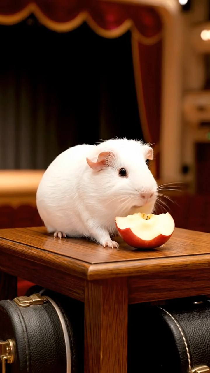 885. Detailed photo of 5 smooth-haired American guinea pigs with White, Orange, Gray, Black, and Brown fur, foraging for clover in a lush meadow with wildflowers and a trickling stream, under soft morning light, creating a realistic, serene pastoral scene.