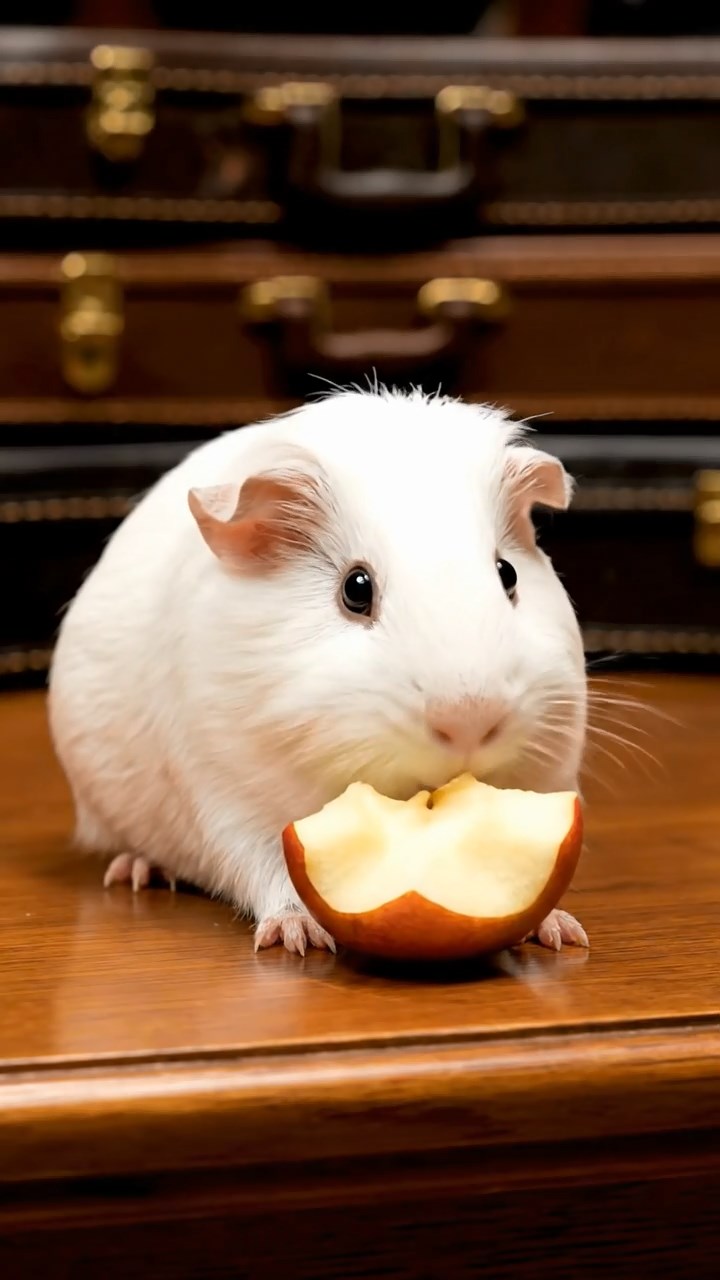 885. Detailed photo of 5 smooth-haired American guinea pigs with White, Orange, Gray, Black, and Brown fur, foraging for clover in a lush meadow with wildflowers and a trickling stream, under soft morning light, creating a realistic, serene pastoral scene.