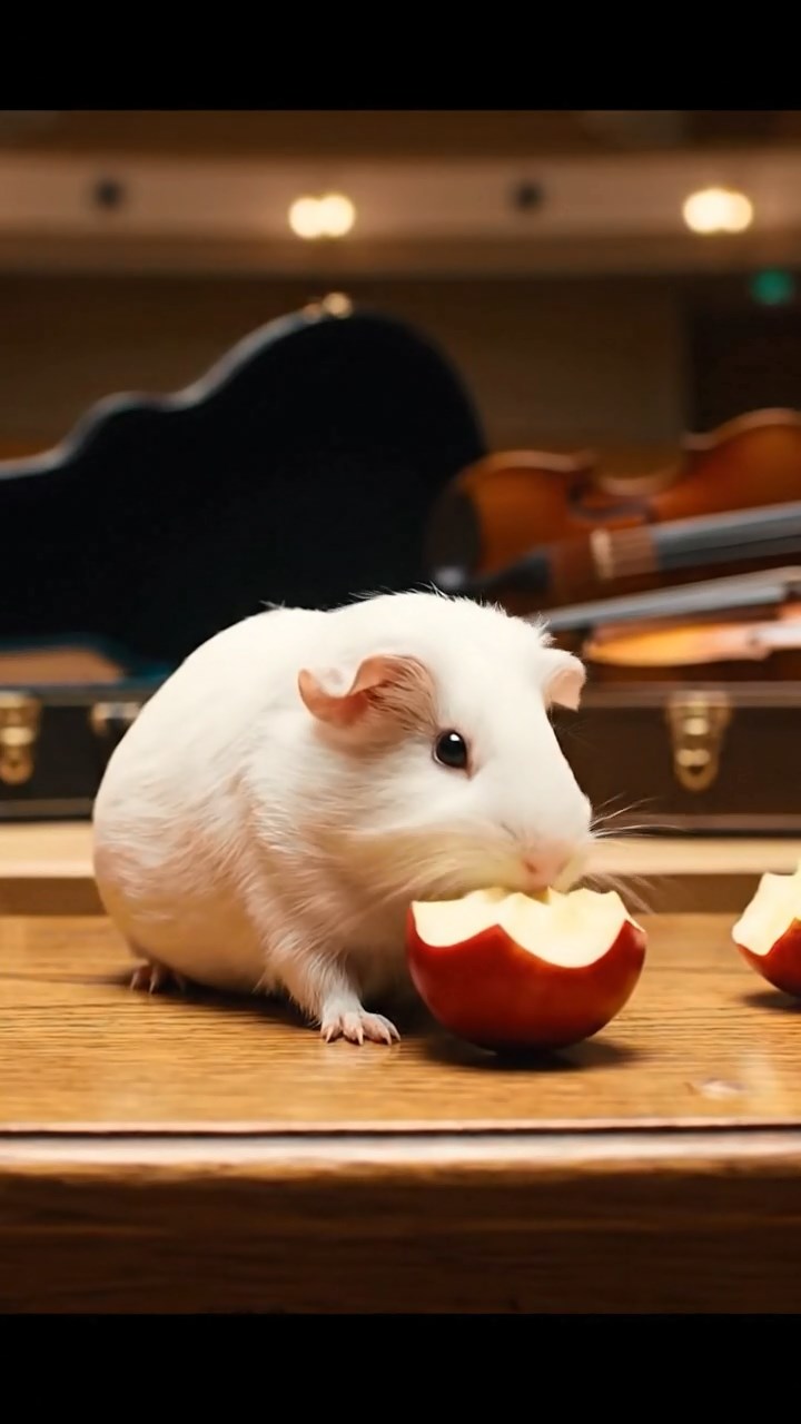 886. Photorealistic scene of 1 smooth-haired Teddy guinea pig with Cream fur, drinking from a clear stream, on a forested slope with pine needles and moss, under dappled sunlight, capturing a serene, lifelike moment of natural hydration.