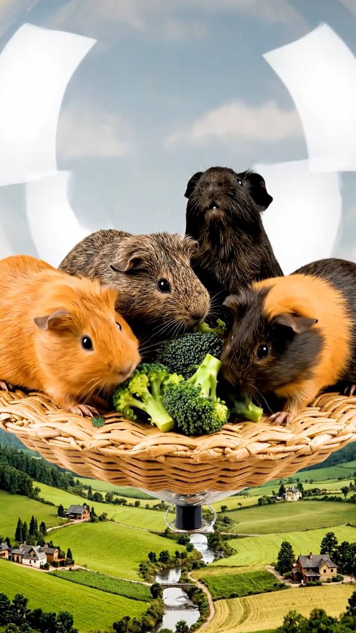 887. Highly detailed view of 2 smooth-haired Himalayan guinea pigs with Fawn and Sable fur, dressed as musicians in tiny vests, playing miniature drums in a guinea pig concert hall with hay seats and velvet curtains, under warm spotlights, creating a realistic, elegant scene.