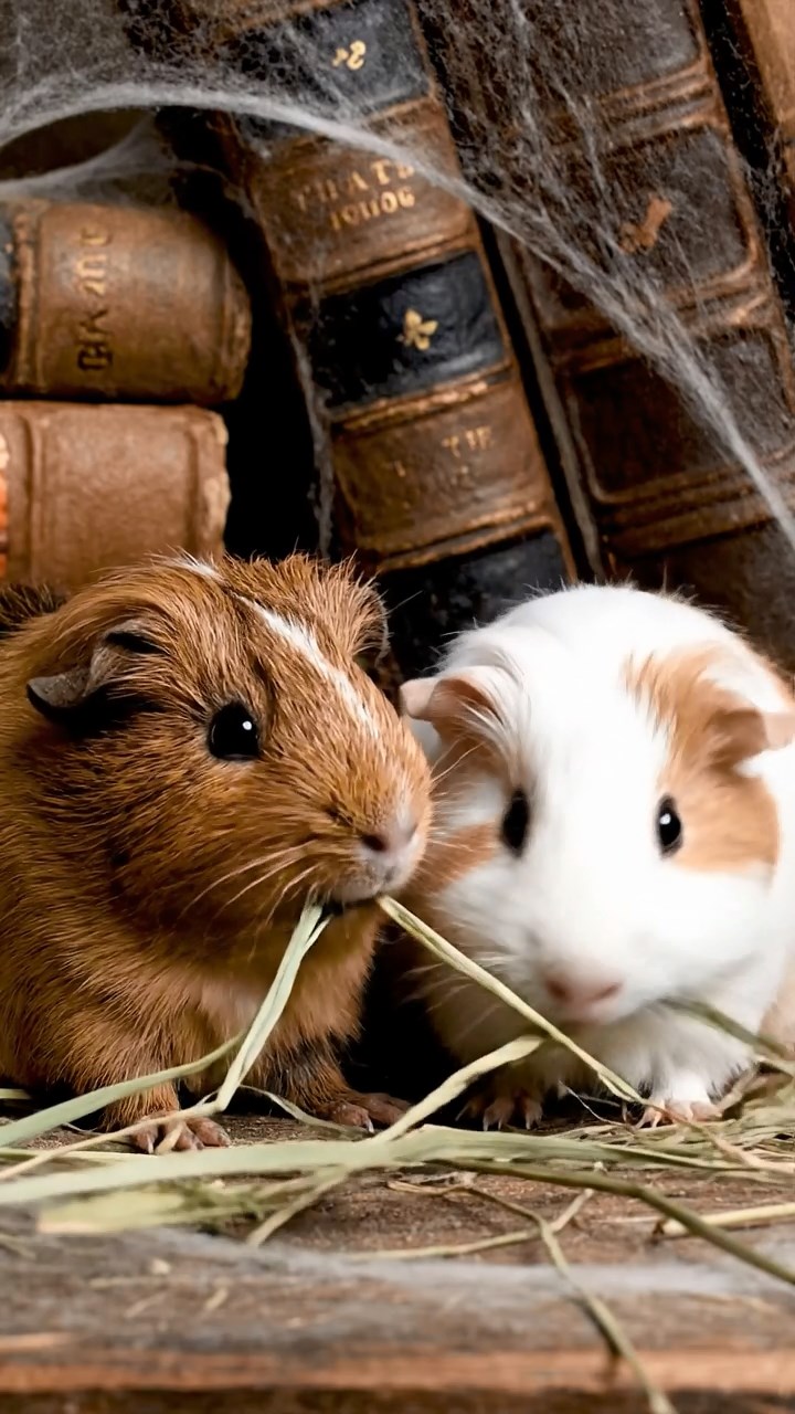 889. Detailed photo of 4 smooth-haired American guinea pigs with White, Orange, Black, and Brown fur, dressed as doctors in tiny white coats, consulting charts in a guinea pig hospital with miniature beds and medical charts, under bright lights, creating a vivid, lifelike medical scene.