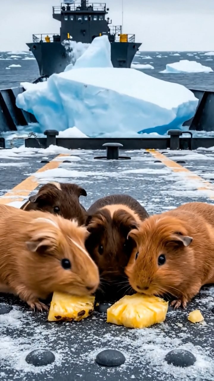 891. Highly detailed view of 1 smooth-haired Himalayan guinea pig with White fur, munching on bell peppers, in a vibrant vegetable garden with rows of tomatoes and lettuce, under bright sunlight, creating a realistic, colorful rural scene.
