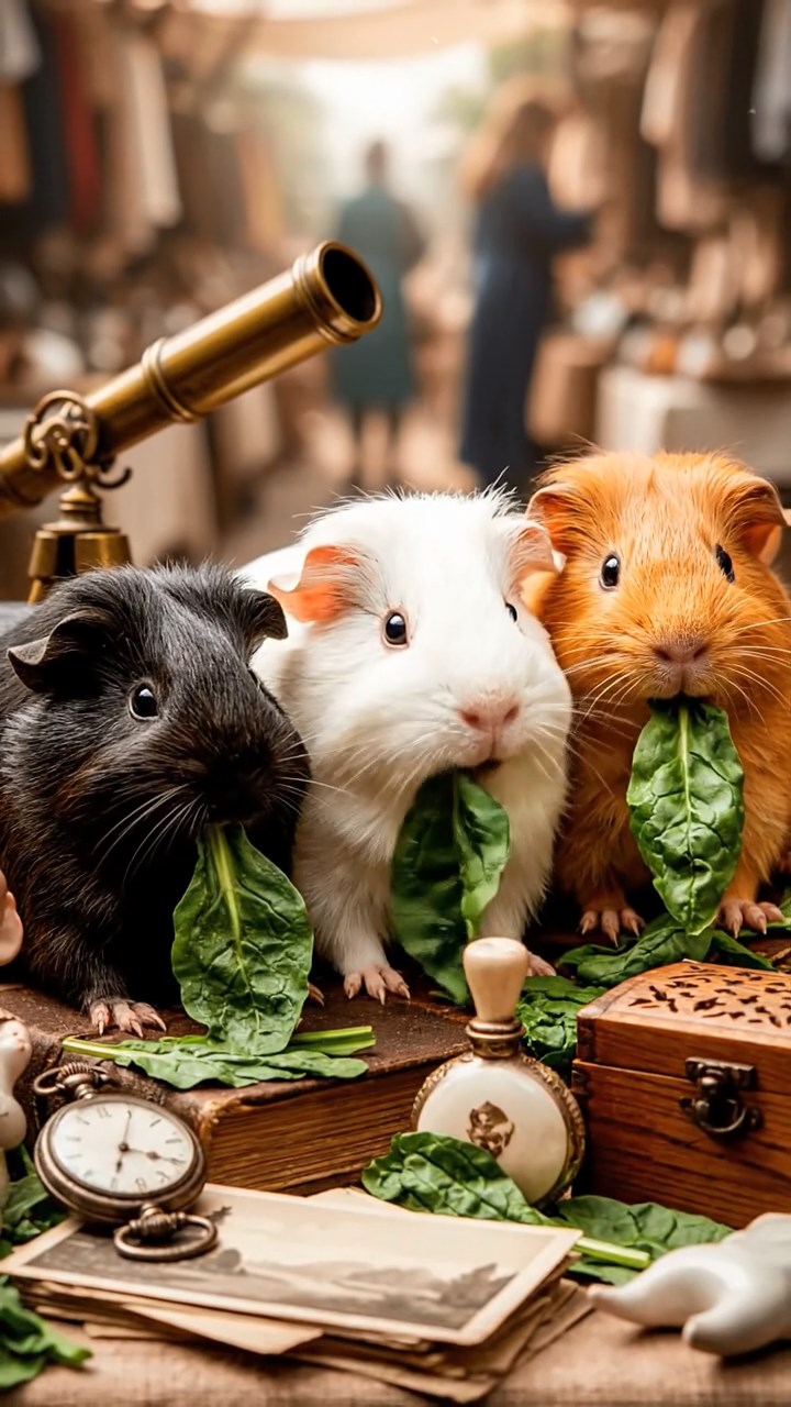 892. Realistic scene of 2 smooth-haired Californian guinea pigs with Orange and Black fur, dressed as tailors in tiny vests, sewing miniature shirts in a guinea pig atelier with colorful fabrics and hay mannequins, under warm lamplight, enhancing the lifelike, creative atmosphere.