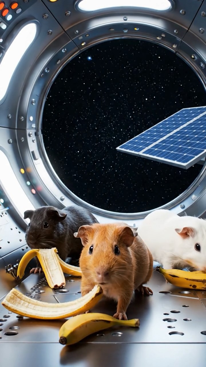 896. Realistic scene of 1 smooth-haired Californian guinea pig with Cream fur, nibbling on strawberries, in a fragrant rose garden with blooming red and white roses, under warm sunlight, capturing a vivid, lifelike romantic moment.